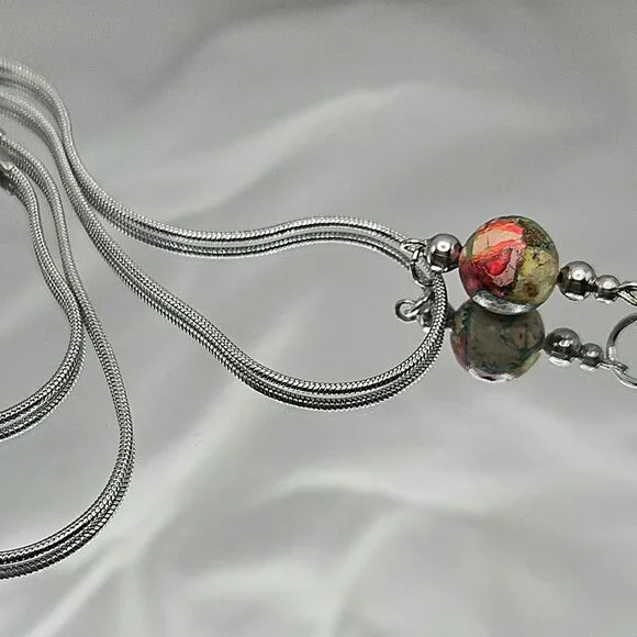 Stainless Steel Imperial Jasper and Crstal Necklace and Earimgs Set - Picture 9 of 9
